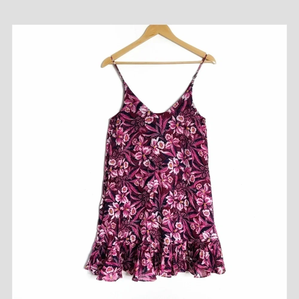 & Other Stories Dress Drop Waist Shoulder Straps Ruffle Bottom Floral Slip Dress